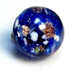 Antique Vtg Button Clear & Cobalt Blue Glass Ball W Goldstone K7
