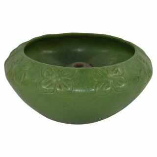 Vintage Early Van Briggle Pottery Matte Green Bowl 589 With Flower Frog