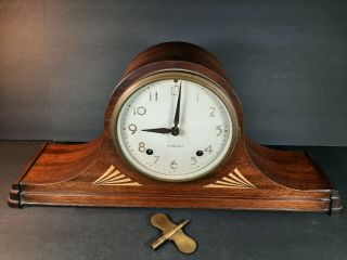 Vintage Plymouth Mantle Clock Mahogany Case 8 Day With Key 1939 Great