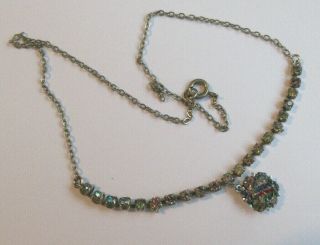 Vintage Art Deco Iris Rainbow Glass & Silvertone Pendant Necklace Chain
