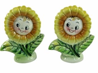 Vintage Anthropomorphic Py Sunflower Flowers People Salt And Pepper Shakers 35