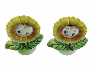 Vintage Anthropomorphic Py Sunflower Flowers People Salt and Pepper Shakers 35 2