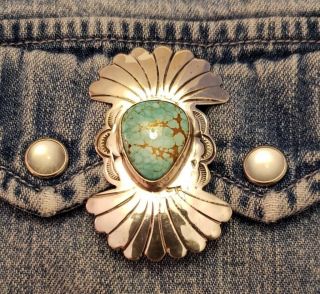 Vintage Southwestern Sterling Silver Turquoise Pin Signed