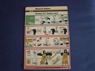 Monarch Airlines Boeing 757 Safety Card 1980 
