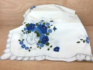 Vintage Cut Work Applique Blue/white Square Tablecloth 36 " X 36 " Vintage Tag