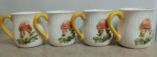 Retro Vintage Sears Merry Mushroom Mugs 1978 Ceramic Coffee Mugs Set Of 4