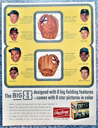 Vintage 1964 Mickey Mantle Big 8 Baseball Glove Advertisement Spahn Robinson