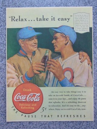 Vintage 1940 Coke Coca Cola Soda Pop Baseball Player Advertisement