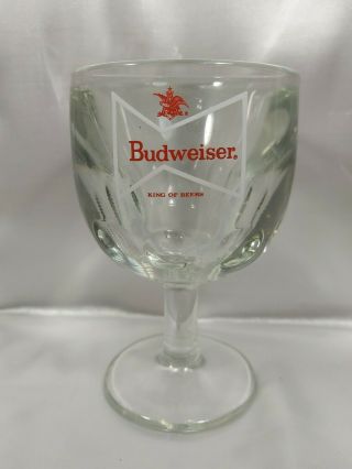 Vintage Budweiser White Bowtie Thumbprint Goblet Glass Beer Mug