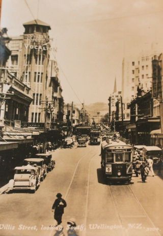 Wellington Zealand - Willis Street Looking South Vintage Real Photo Postcard