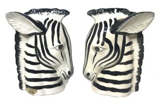 Ff Fitz & Floyd Japan Glazed Ceramic Bookends Zebra Heads Pair Vintage