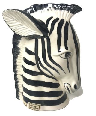 FF Fitz & Floyd Japan Glazed Ceramic Bookends Zebra Heads Pair Vintage 3