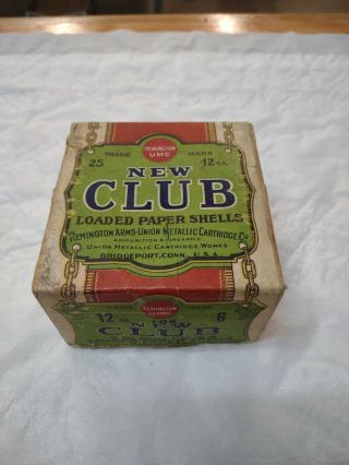 Vintage Remington Umc Empty Club 12 Gauge Loaded Paper Shells Box
