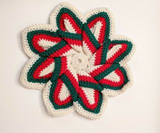 Vintage Christmas Handmade Crocheted Star Twist Hot Pad,  Potholder,  Doily