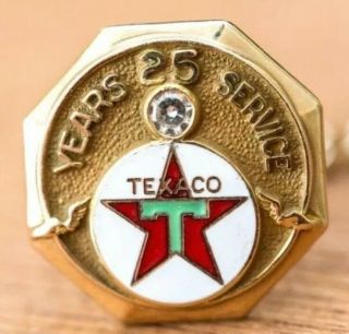 Vintage 14k Gold 1diamond Texaco Oil And Gas 25 Year Service Award Pin