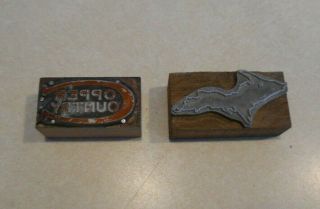 2 Vintage Letterpress Printing Blocks Upper Peninsula And Copper Country