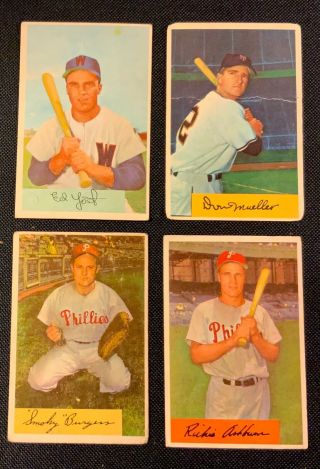 1954 Bowman Vintage Baseball Cards “lot Of 4 Different Cards”