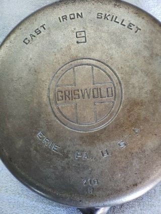 Vintage Griswold Large Block Logo 710B No 9 Nickle Plated Cast Iron Skillet 3