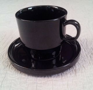 Vtg Trend Pacific Japan Bauhaus Stoneware Coffee Cup And Saucer Set Black