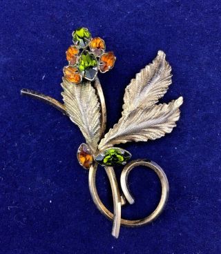 Vintage Art 12kt Gold Filled Leaf Rhinestone Brooch Pin Fashion Jewelry (d20)