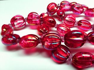 Vintage Art Deco 1920s Czech Bohemian Pink Red Fuschia Foil Glass Bead Necklace