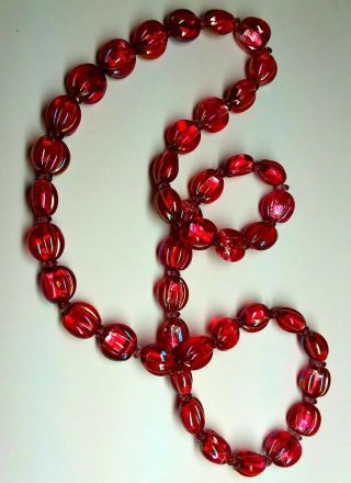 Vintage Art Deco 1920s Czech Bohemian Pink Red Fuschia Foil Glass Bead Necklace 2
