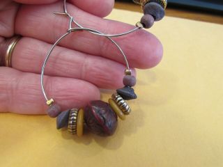 Vintage 1 3/4 " Round Hoop Brown/tan/rust Colored Bead Pierced Earrings