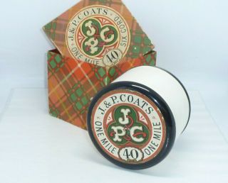 Vintage J & P Coats One Mile Six Cord Cotton Reel 4 " Scottish Bruce Tartan Box