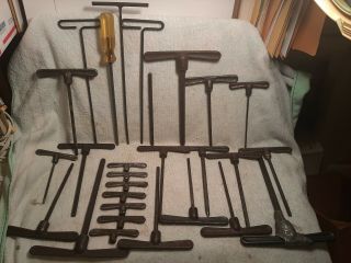 Vintage Allen Brand T - Handle Hex Keys With Many X - Tras