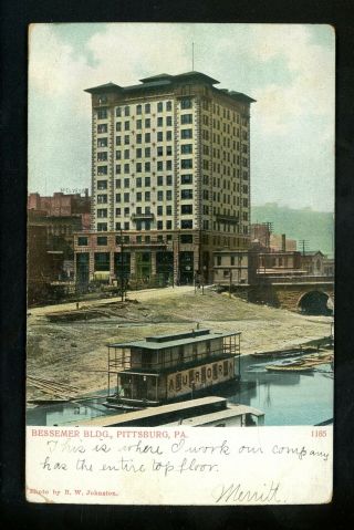Pennsylvania Pa Postcard Pittsburgh,  Bessemer Building Vintage 1907