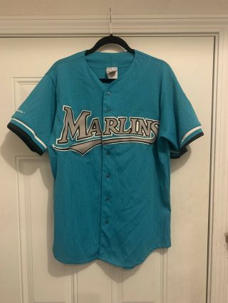 1990s Florida Marlins Vintage Majestic Mens W/ Large Stitched Logo On Chest Sz L