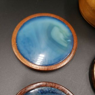 Vintage Wood and Blue Agate Geode Stone Coaster Set of 6 Coasters With Holder 2
