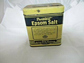 Vintage Puretest Epsom Salt Tin Can Rexall United Drug Boston St.  Louis 1 Lb.