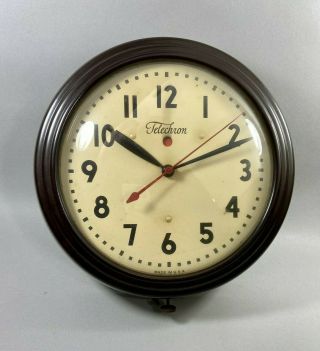 Vintage Telechron Electric Wall Clock 1h1308 Schoolhouse Style