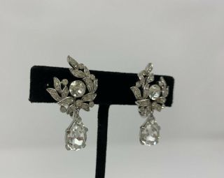 Signed Vintage Crown TRIFARI Rhinestone Drop Clip Earrings 3