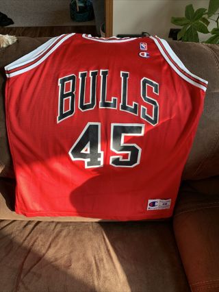 Vintage Champion Michael Jordan 45 Chicago Bulls Jersey Shirt Red Usa Size 48