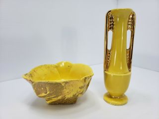 Vintage 1957 Lane & Co - Van Nuys - Bowl & Vase - Yellow & Gold - 164 / 1178