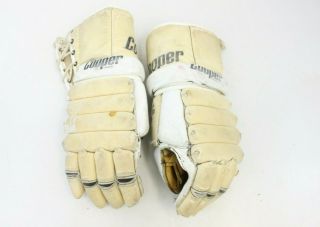 Vintage Cooper Armadillo Thumb Hockey Gloves Pair Tan White