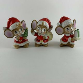 Set Of 3 Homco 5405 Santa Mouse Ceramic Christmas Figurines Mice Vintage