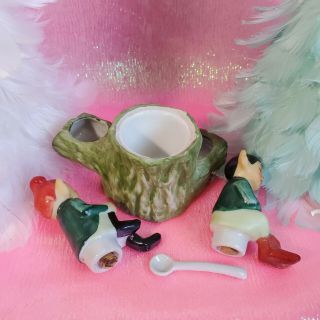 Vintage Pixie Elves salt and pepper shakers and Sugar Dish 3