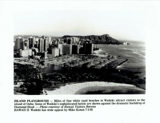 1985 Vintage Photo Aerial View Of Hotels And Diamond Head In Waikiki Oahu Hawaii