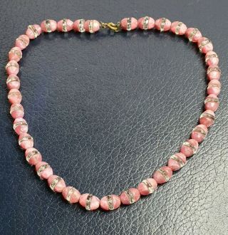 Vintage Art Deco Pink Glass Bead Necklace Needs Restringing
