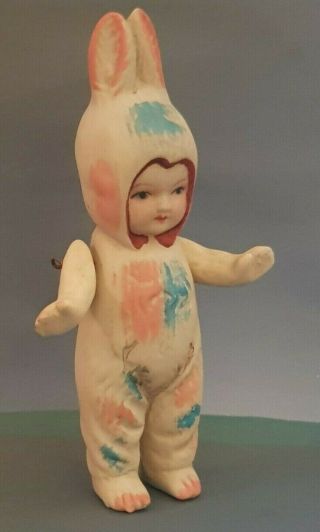 Cute Little Vintage Style Bisque Snow Baby Bunny Doll,  Jointed Arms Pretty