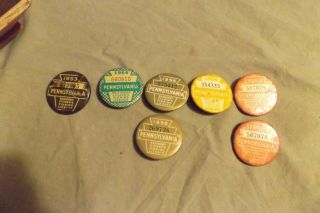 7 Vintage 1950s Pa Fishing License Badges Pinbacks Pins 1.  75 "