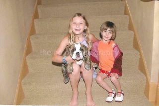 2 Young Girls And Their Dog Color Found Photo Portrait Vintage 09 5 T
