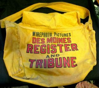 Des Moines Register Newspaper Bag Carrier Sling Tribune Yellow / Red Vintage Ia