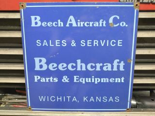 Old Vintage Beech Aircraft Co Sales Service Parts Porcelain Sign Aviation