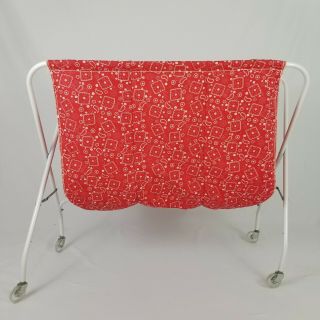 Vintage Rolling Laundry Basket Cart Clothes Hamper 3 Bin Folding Mid - Century 2