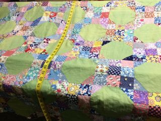 Vintage All Feedsack Quilt Top Including Green Sashing Feedsack Great Color