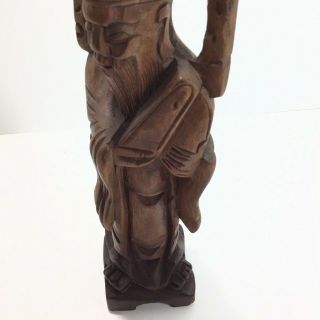 Vintage Hand Carved Asian Chinese Bearded Man Wood Figurine Statue 9 1/2 